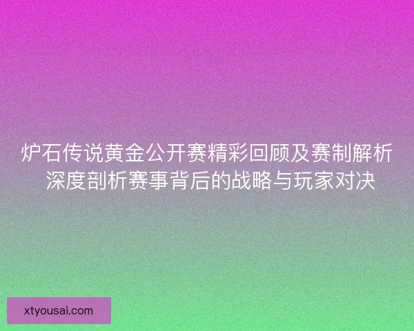 炉石传说黄金公开赛精彩回顾及赛制解析 深度剖析赛事背后的战略与玩家对决