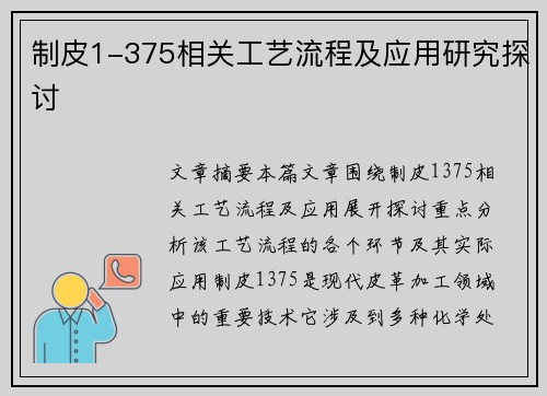 制皮1-375相关工艺流程及应用研究探讨